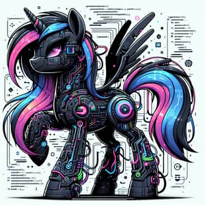 Futuristic Black Cyberpunk Pony - Neon & Circuit Elements