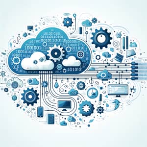 Digital Transformation Illustration with Gears, Binary Codes, and Networks