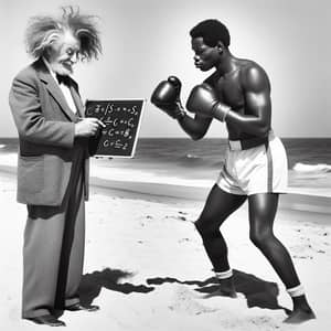 Vintage Beach Scene - Mathematical Genius and Boxer Enjoying the Sunshine