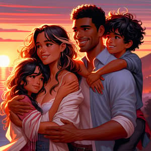 Family Enjoying Romantic Sunset Together