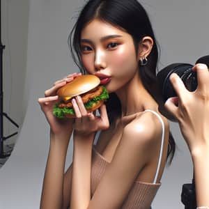 Asian Model Photoshoot with Burger | Photographic Realism