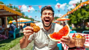 Joyful Outdoor Picnic: Fried Chicken & Watermelon