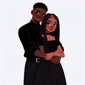 Melanated Man Hugging Tomboyish Girl in Black Attire