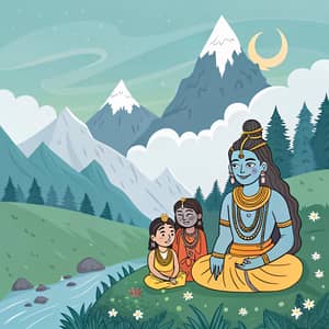 Lord Shiva Family in the Himalayas - Portrait Art