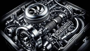 Detailed 2JZ Motor with Turbo Technical Drawing in Black & Blue