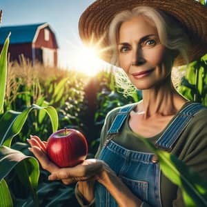 Middle-Aged Female Farmer in Vibrant Cornfield | Harvest Scene