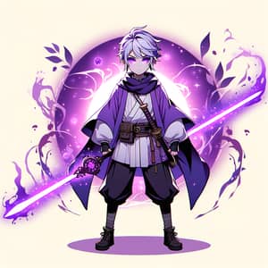 Anime-Style Character with Purple Aura and Sword