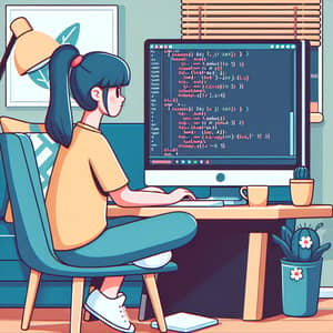 Cartoon of a Woman Coding in SQL