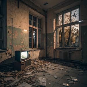 Broken Soviet TV Set in Ruined Flat