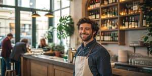 Smiling Chef in Cozy Osteria Setting