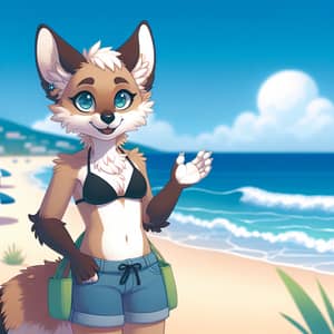 Beach-Themed Furry Bikini at Picturesque Shoreline