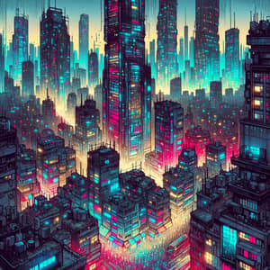 Dystopian Cyberpunk Cityscape: Effects of Overpopulation