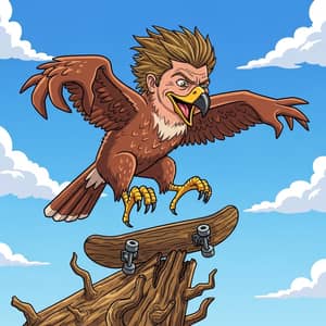 Tony Hawk Hawk Cartoon with Skateboard