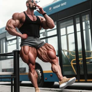 Muscular Individual Smoking while Waiting for Bus