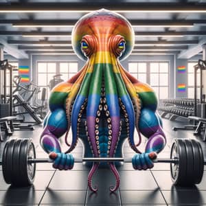 Muscular Octopus Gym Scene with Rainbow Colors