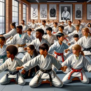 Diverse Children & Teenagers Practicing Aikido in Inspiring Setting