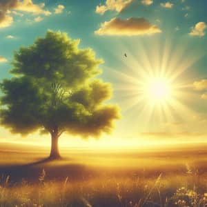 Serene Summer Landscape | Symbol of Solitude with Lush Tree