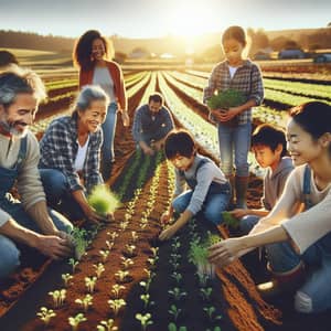 Diverse Family Seeding Micro Greens at Local Farm