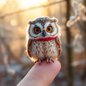 Adorable Baby Owl with a Red Scarf