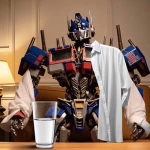 Optimus Prime in White Undershirt Holding Vodka - Robot Lifestyle Imagery