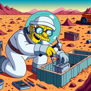 Elderly Engineer Building Advanced Underground Bunker on Mars