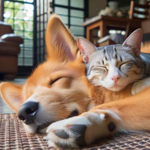 Cat Resting on Dog - Peaceful Harmony Captured