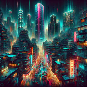 Cyberpunk Chinatown Night Scene with Neon Lights