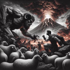 Odysseus Escaping from Cyclops in Volcanic Eruption Art