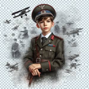 Young Boy Military Drawing - Unique Artwork