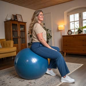 Curvy Danish Woman on Blue Exercise Ball