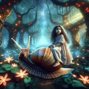 Magical Forest Adventure: Girl Riding Giant Snail