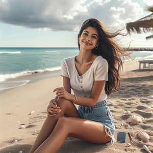 Tranquil Beach Escape with a Young Hispanic Woman