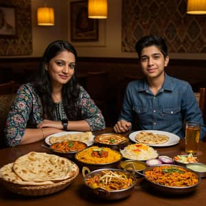 Heartwarming Dining: Mother and Son Enjoy Indian Cuisine