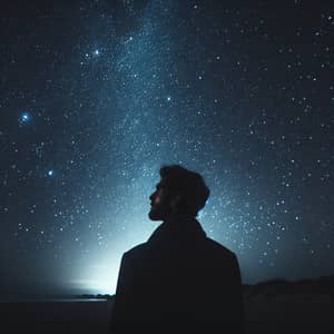 Hispanic Man Under Dark Starlit Sky