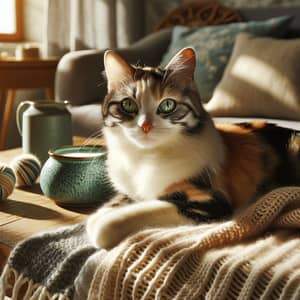 Tranquil Domestic Short-Haired Cat Lounging in Sunlight