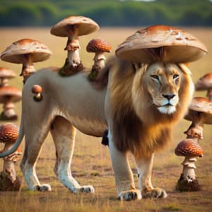 Lions and Mushrooms: A Unique Wildlife Fusion