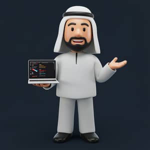 3D Cartoon Arabic Programmer - Smart & Stylish