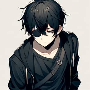 Anime Style Character with Black Hair and Eye Patch