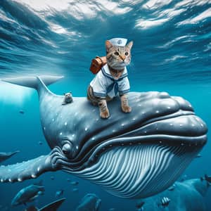 Sailor Cat Riding Whale | Ocean Adventure in Vibrant Colors