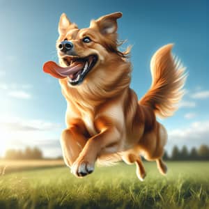 Joyful Canine Species Bounding Delightfully in Green Meadow