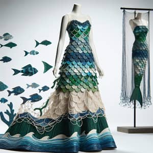 Eco-Friendly Ocean-Themed Long Dress for Runways