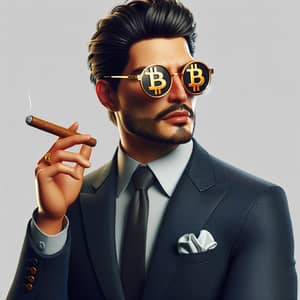 Hispanic Millionaire in Bitcoin Glasses: A 3D Icon