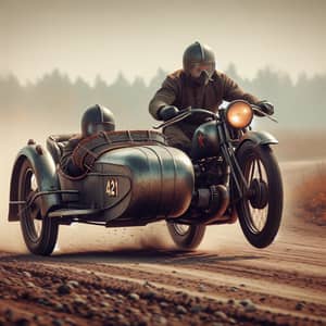 Vintage Soviet-Style Motorcycle with Sidecar Racing Scene