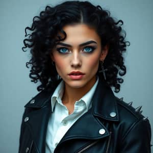 Vampire Style: Curly Black Hair & Deep SkyBlue Eyes