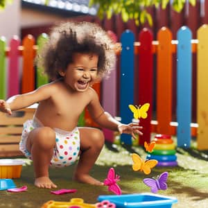 Adorable 3-Year-Old Girl in Diaper Playing Joyfully