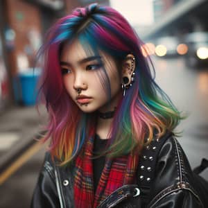 Vibrant Asian Teen in Edgy Urban Setting | Rebellious Youth Culture