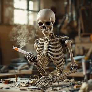 Skeleton Construction Worker Ripping Cigs