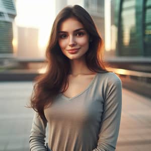 24-Year-Old Hispanic Caucasian Woman in Urban Sunset Cityscape