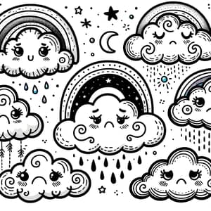 Whimsical Clouds Coloring Page for Children | Emotional Exploration