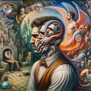 Surreal Oil Painting of a Turbulent Man's Emotional Journey